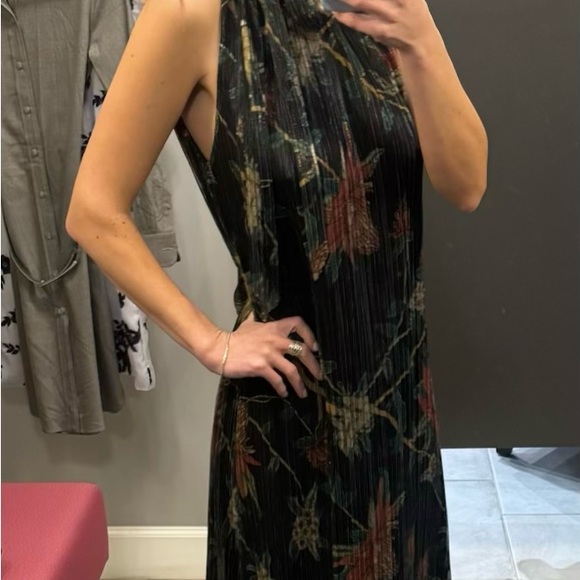 Johnny Was Black Floral Halter Maxi Dress with Green and Rust Accents - Picture 4 of 5